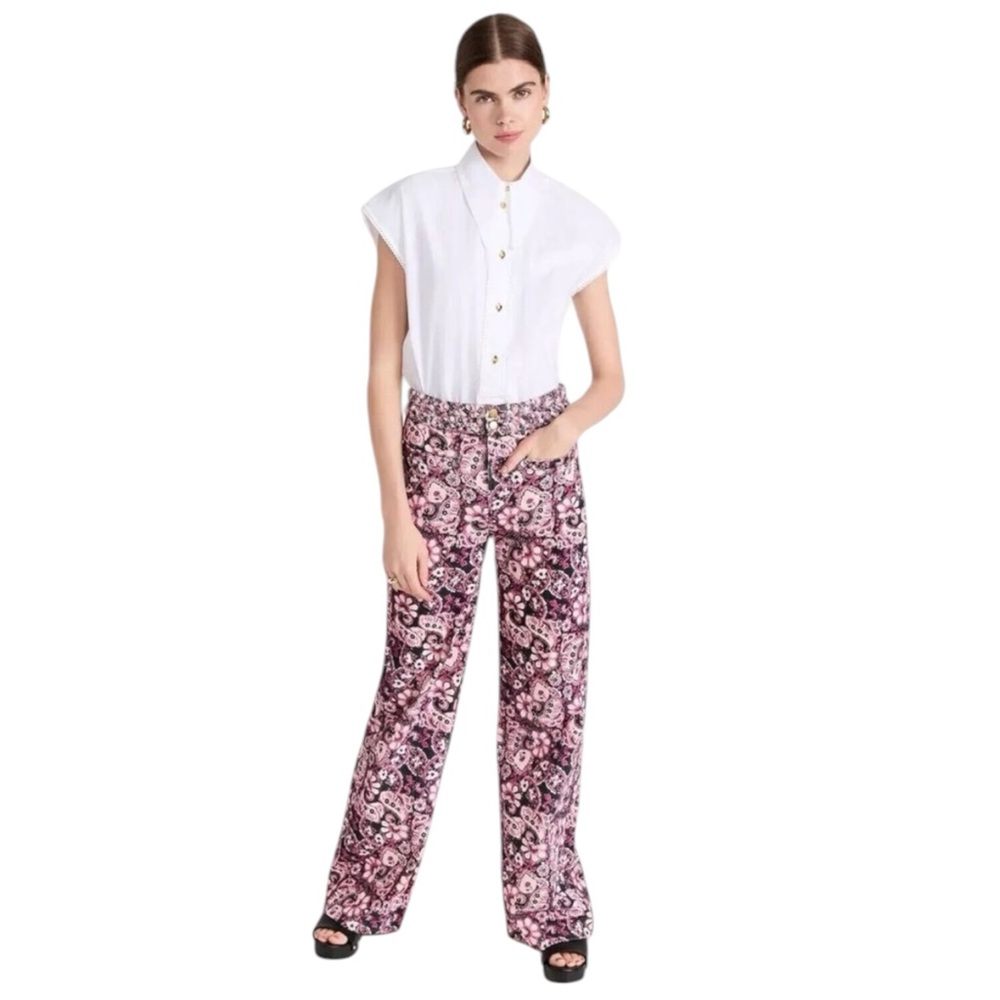 Figue Maia Corduroy Wide Leg Pants Womens Size 6 NWT Paisley Floral Pink Black‎